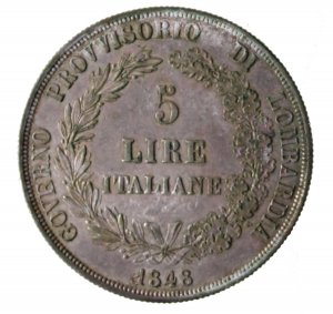  5 Lire 1848; AG, Mont. ... 