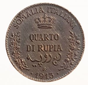  Quarto di Rupia 1913; AG; ... 
