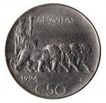  50 Centesimi 1924 Liscio; NI; Mont. ... 